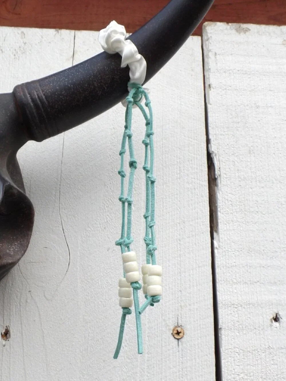 Hand Crafted SUEDE Hair Tie BEADED KNOTTED